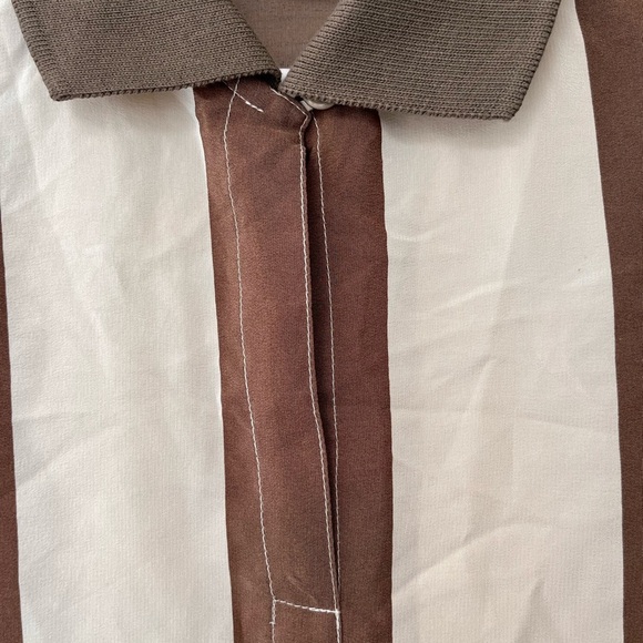 Vintage 90s Mod Silk Brown Stripe Shirt S - Picture 10 of 15